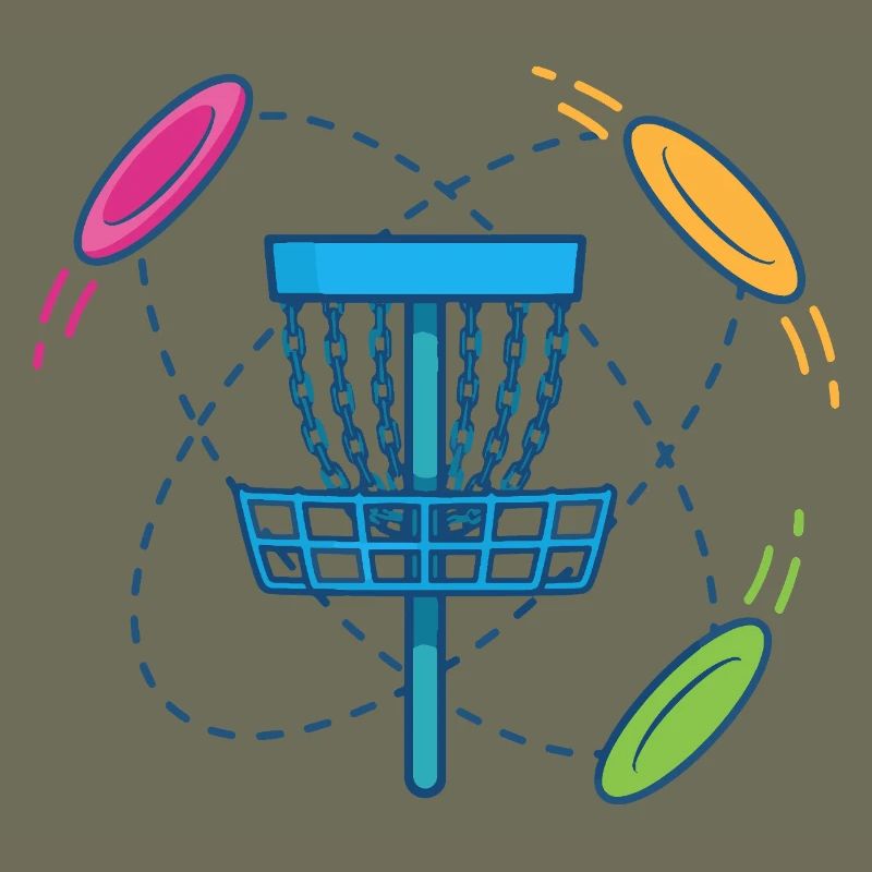 Disc Golf Basket and Flying Discs Scene