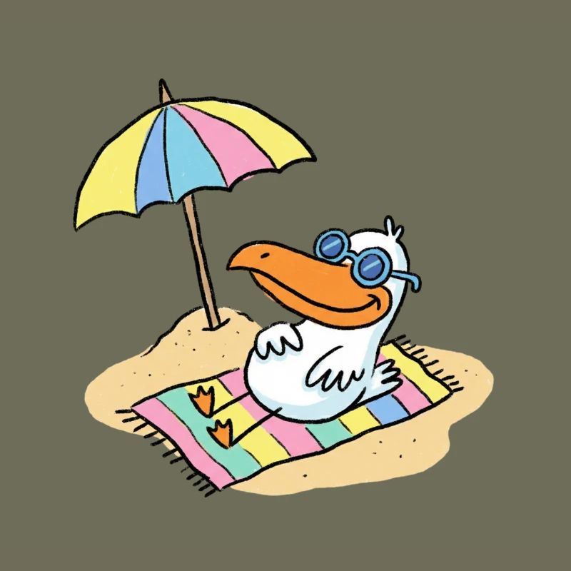 Sonnenvogel am Strand mit Schirm