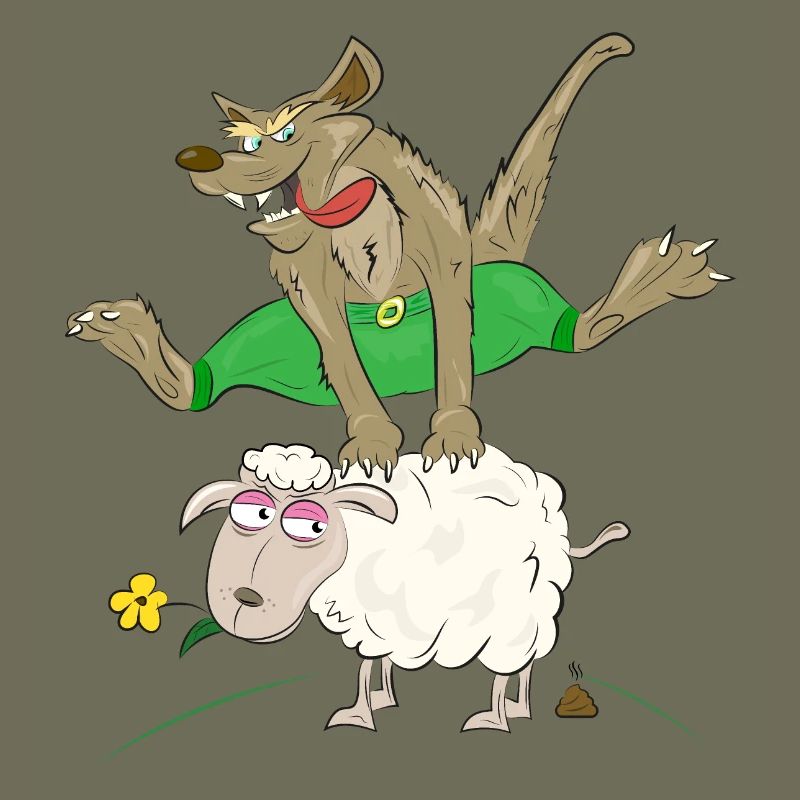 Wolf springt über das Schaf - Wolf mit Schaf