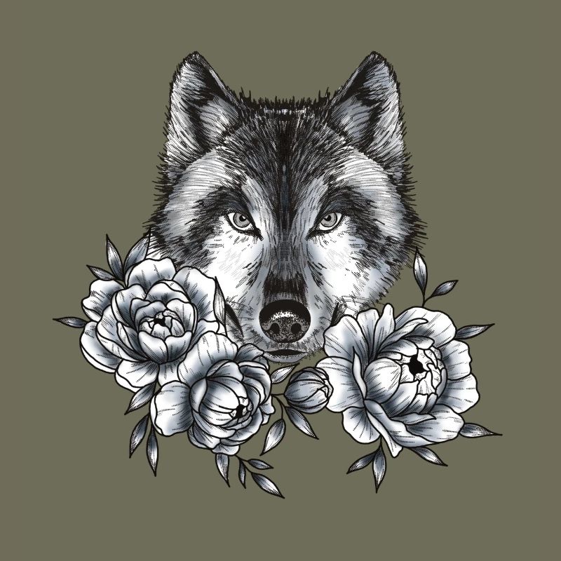 Wolf and Peonies