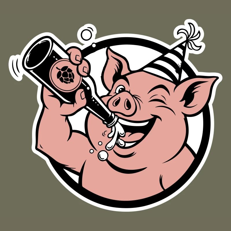 Cochon avec bouteille de célébration