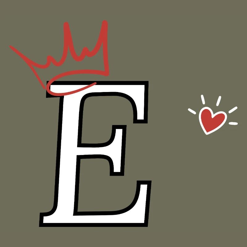 Letter e crown heart