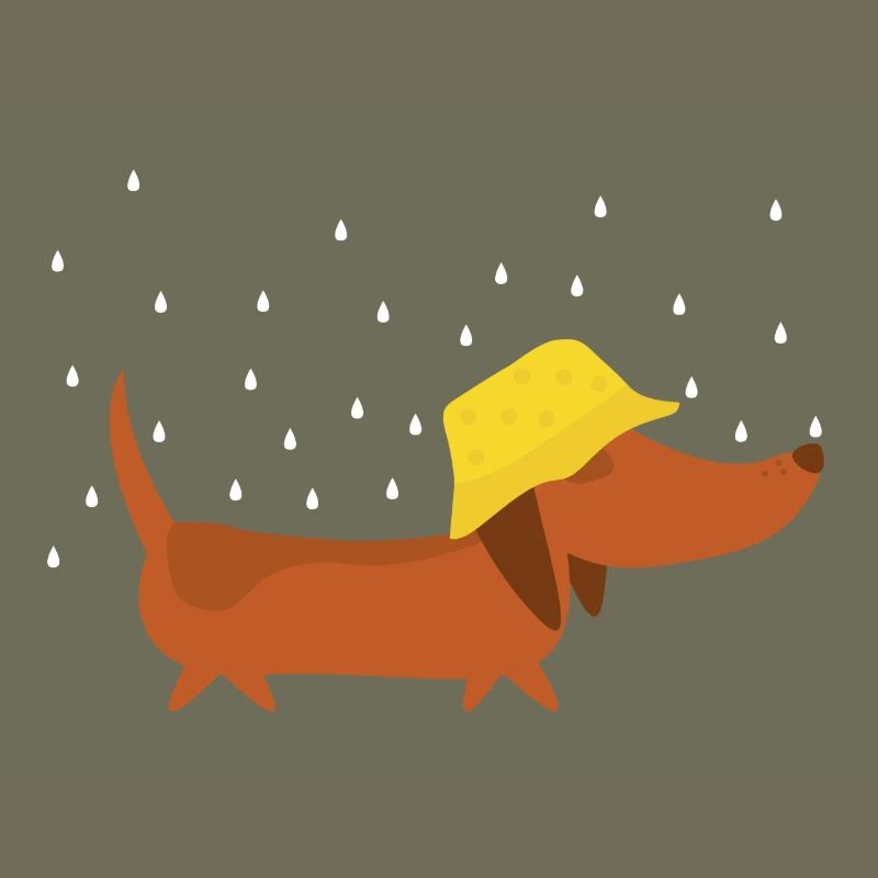 Dachshund with rain hat