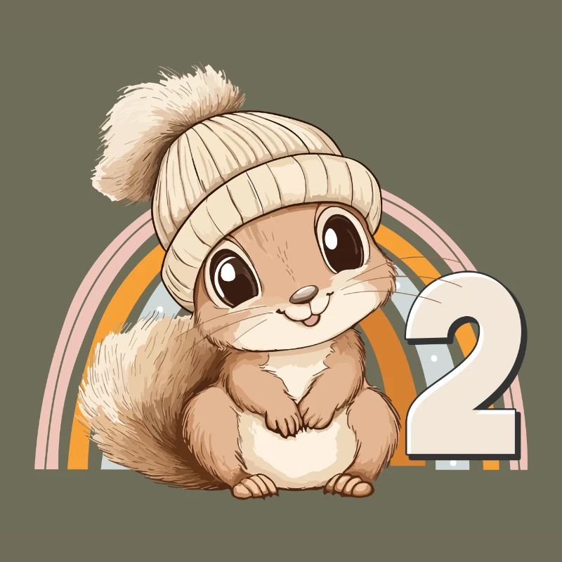 2. Geburtstag Eichhörnchen Regenbogen Süß Niedlich