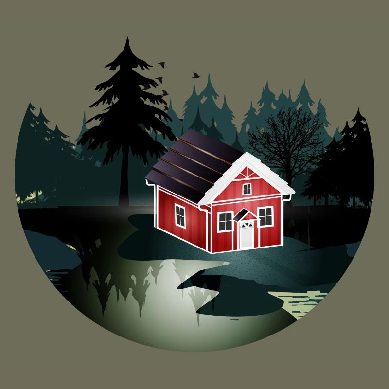 petite maison suédoise rouge à l'orée de la forêt