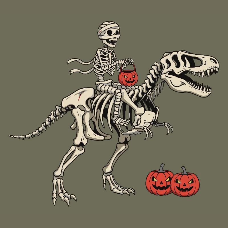 Cavalier squelette sur T Rex