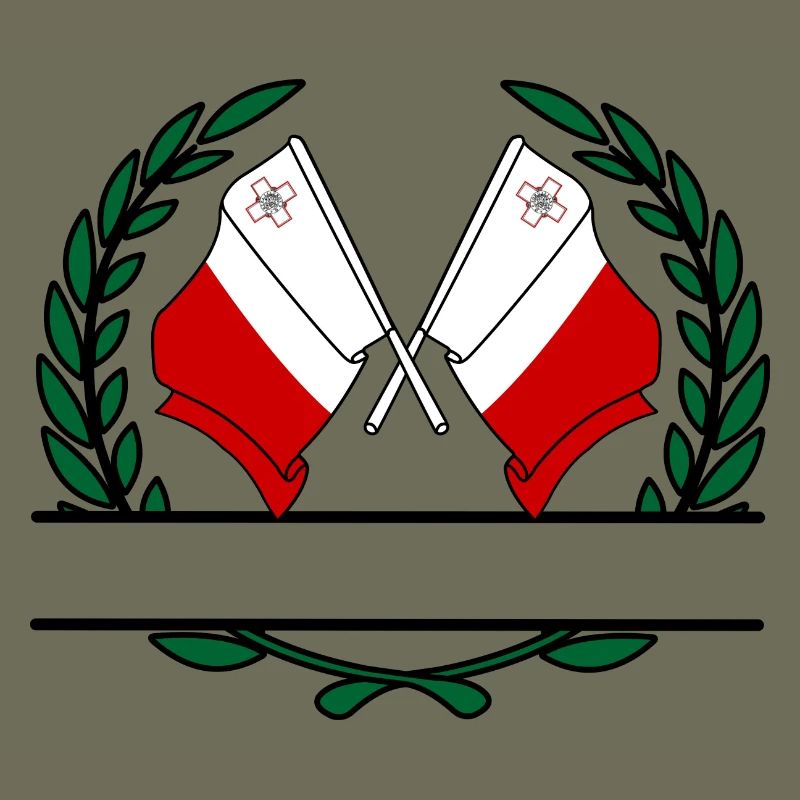 Drapeaux Malte couronne de laurier bannière