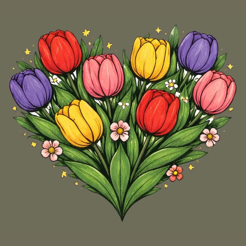 Rainbow Tulip Heart Bouquet
