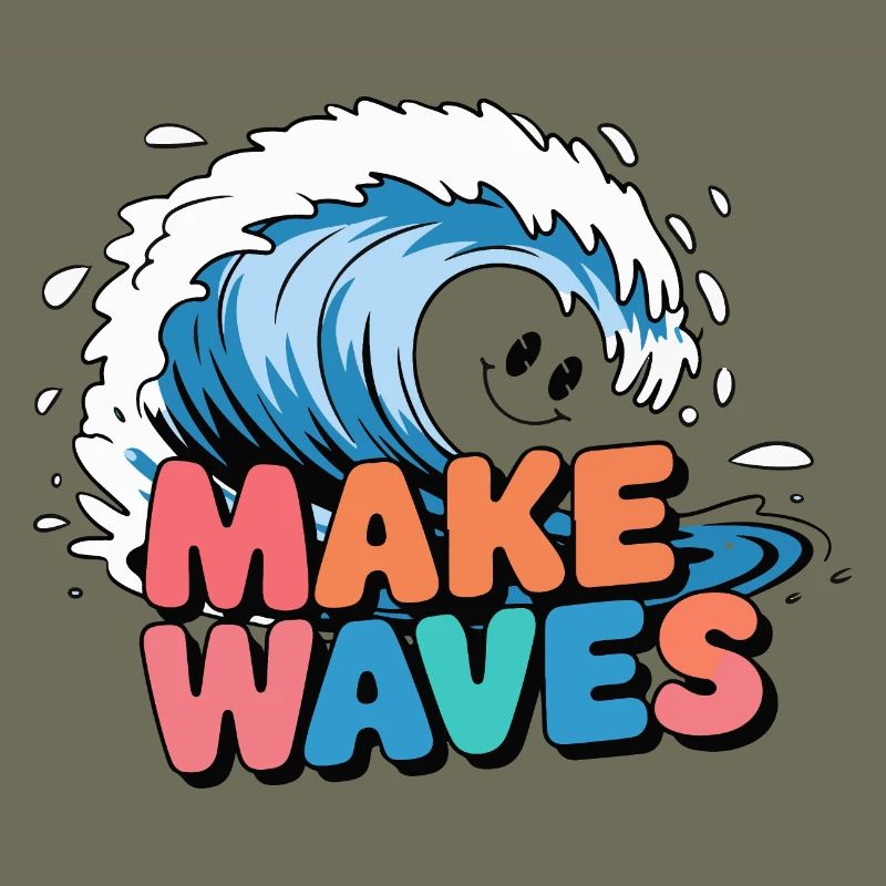 Vibrant Surf Wave with Make Waves Text