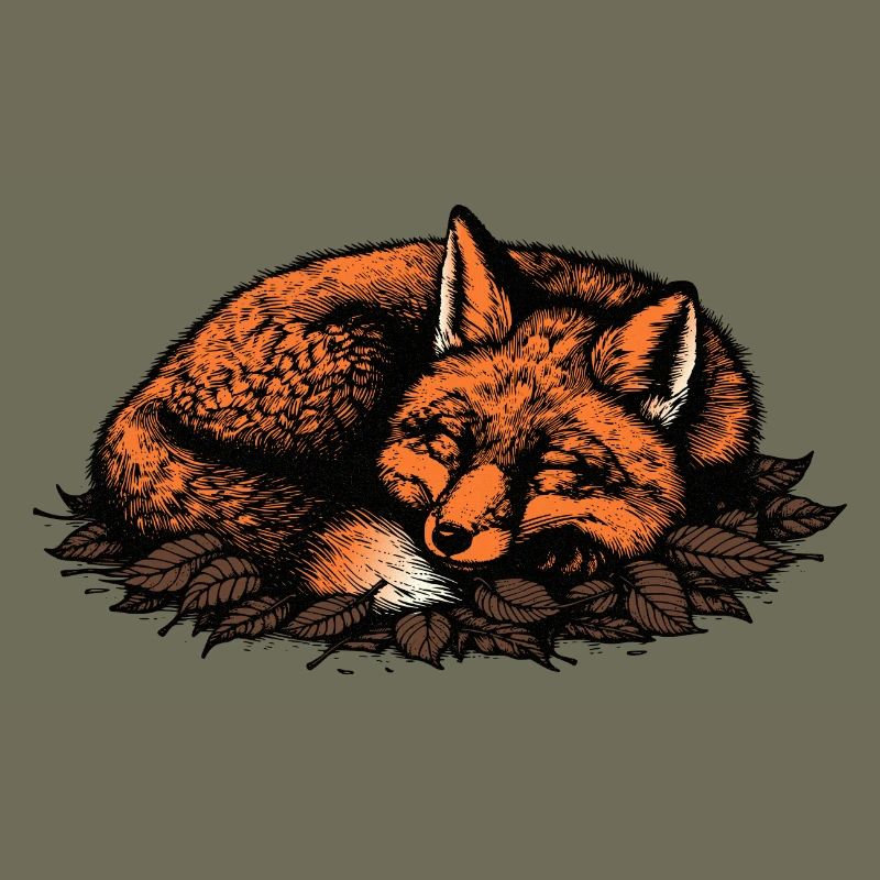 Sleeping fox on autumn leaves