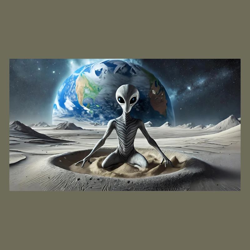 extraterrestre gris à la surface de la lune – méditer