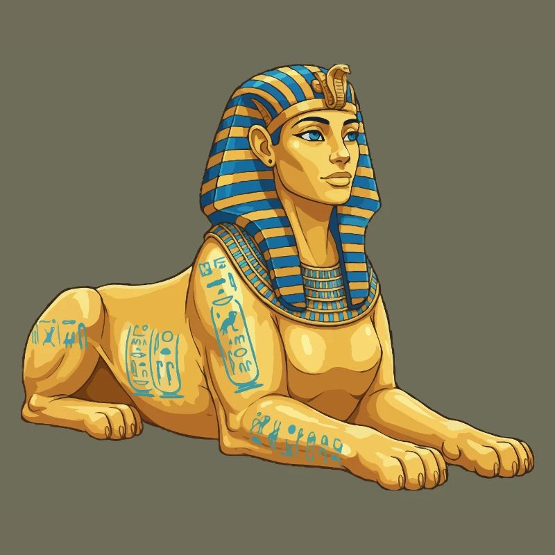 Golden Sphinx with hieroglyphics