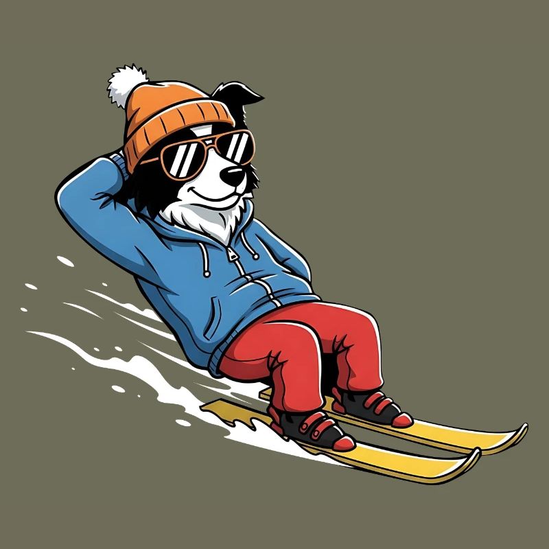 Relaxed Ski Dog With Sunglasses And Hat
