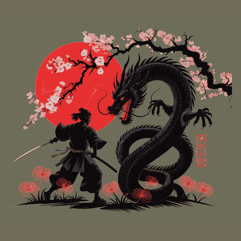 Samurai vs Drache Shirt Drachenkampf