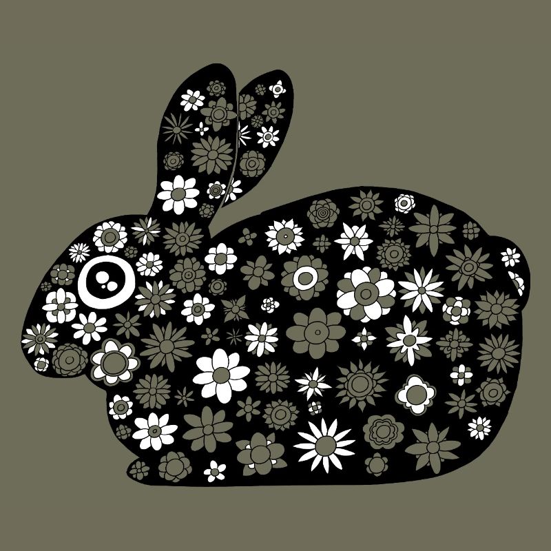 Black rabbit floral pattern