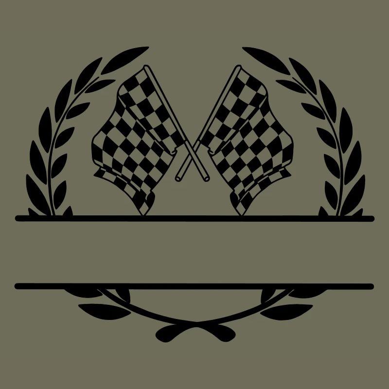 Drapeau de course dans une couronne de laurier