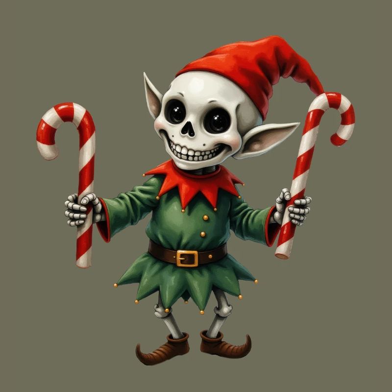 Christmas skeleton elf with walking sticks