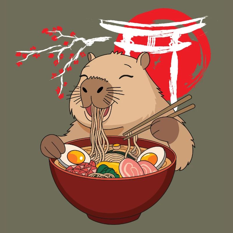 Capybara Eats Ramen Soup Cute Funny