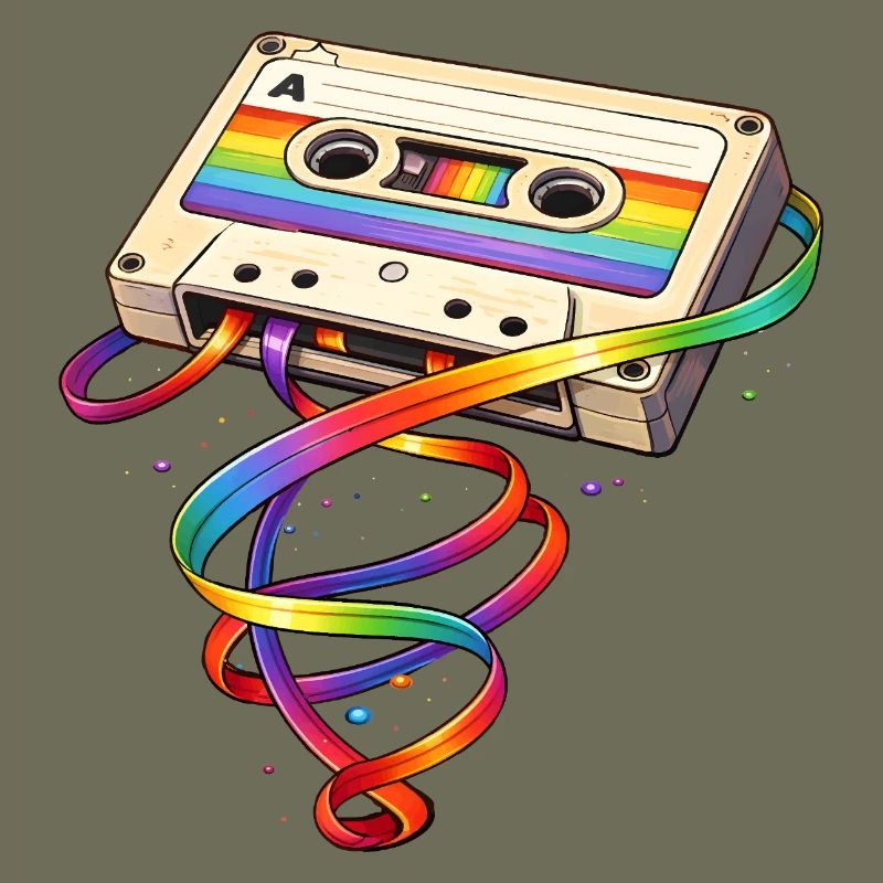 Retro Kassette mit Regenbogen Band  