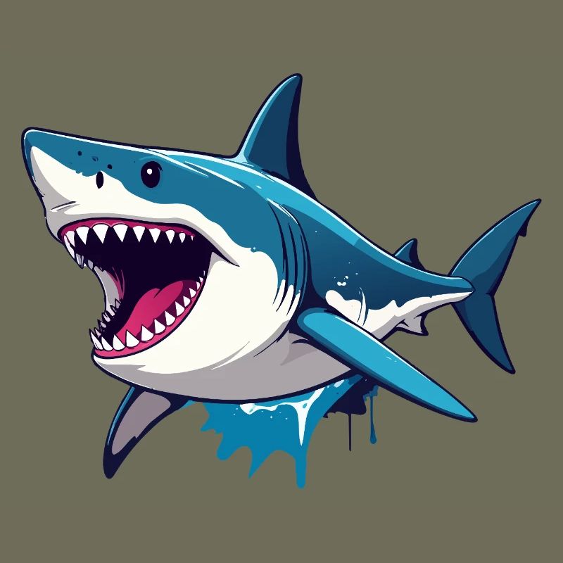 Cheerful Great White Shark Spritz Effect Maritime Motif