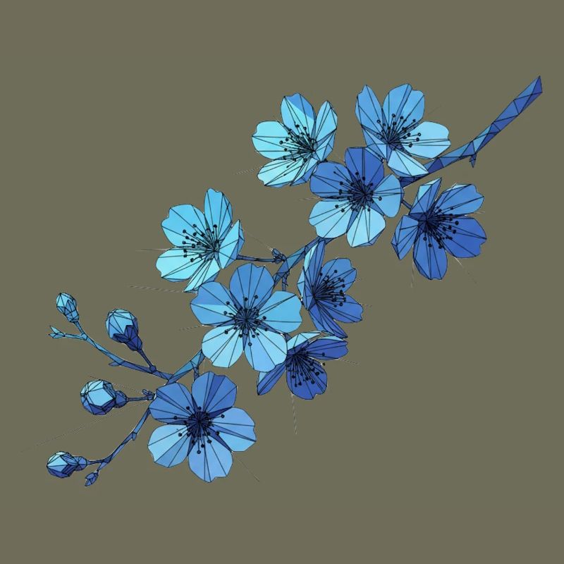 Geometric Blue Flower Branches