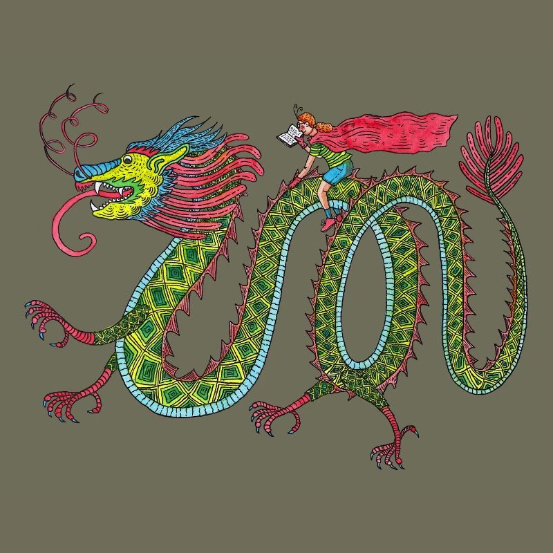 Drache mit lesendem Reiter