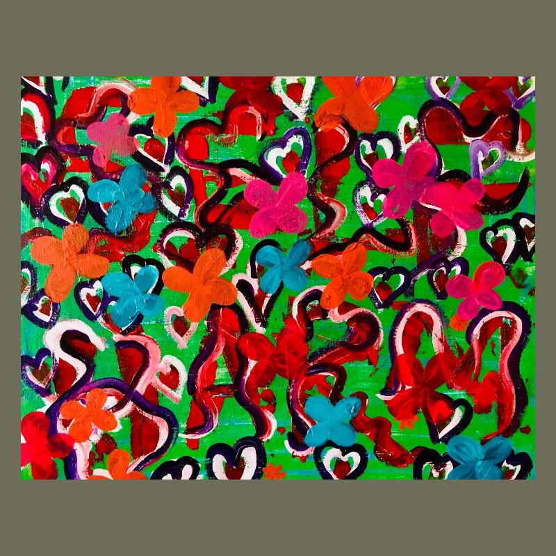 Explosion de couleurs de cœurs et de fleurs
