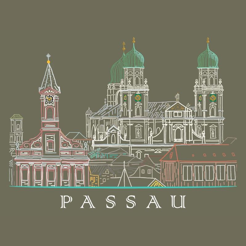 Passau Danube View, Bavaria, Germany, Drawing