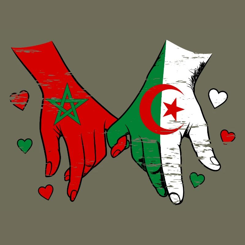 Drapeaux du Maroc Algérie tenus par la main utilisés