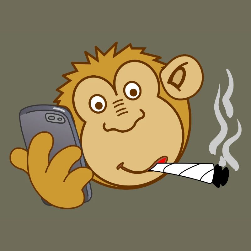 Affe mit Handy und Joint – moderne Sucht