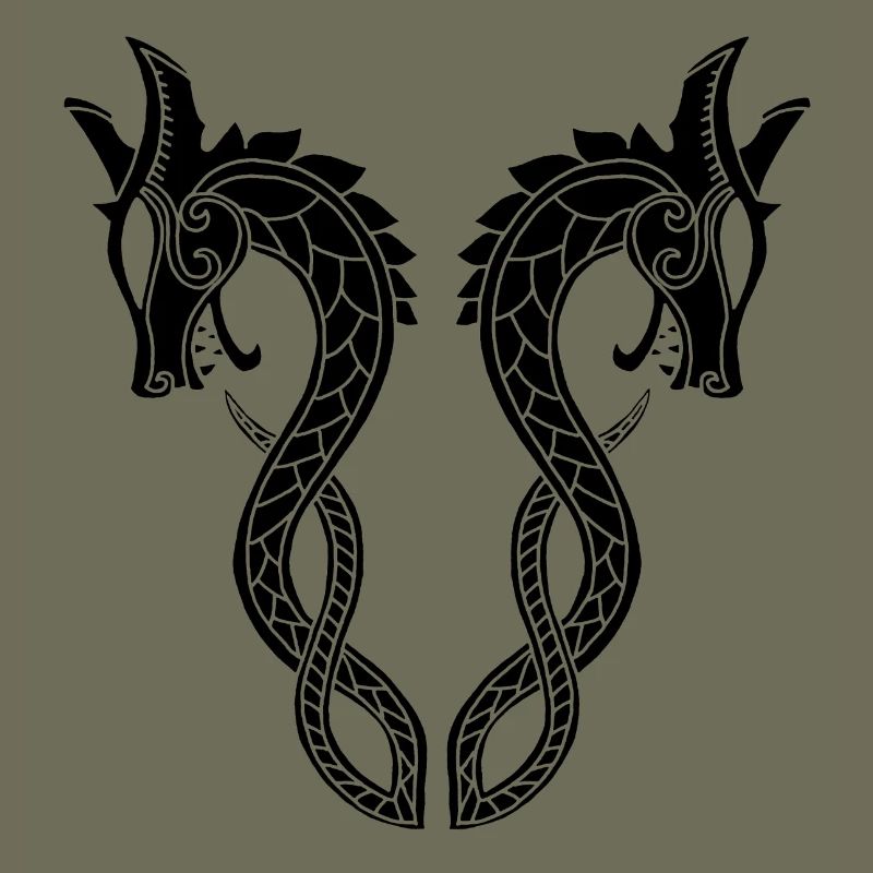 Schwarzer Drache mit zwei Köpfen