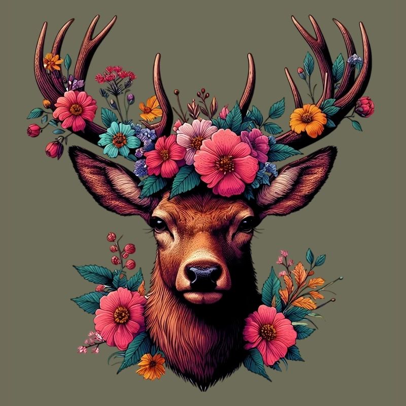Hirsch mit Blumen