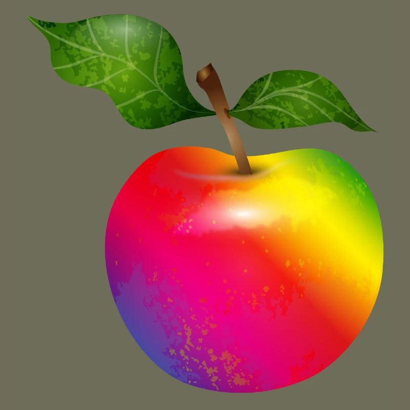 Bunter Regenbogen-Apfel mit Blättern Illustration
