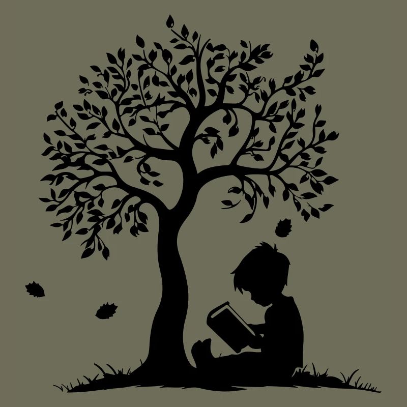 Child Reading Under Tree