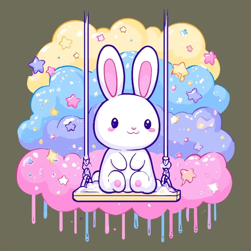 Cuddly bunny on cloud swing