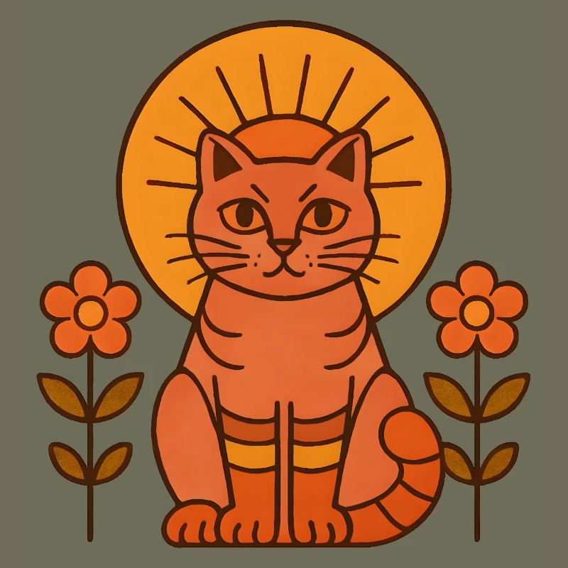 Chat du soleil avec couronne de fleurs