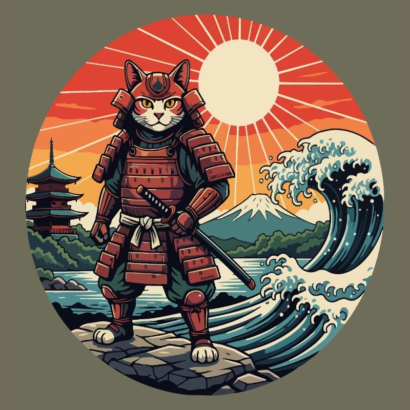 Cat Samurai at Sunset Waves