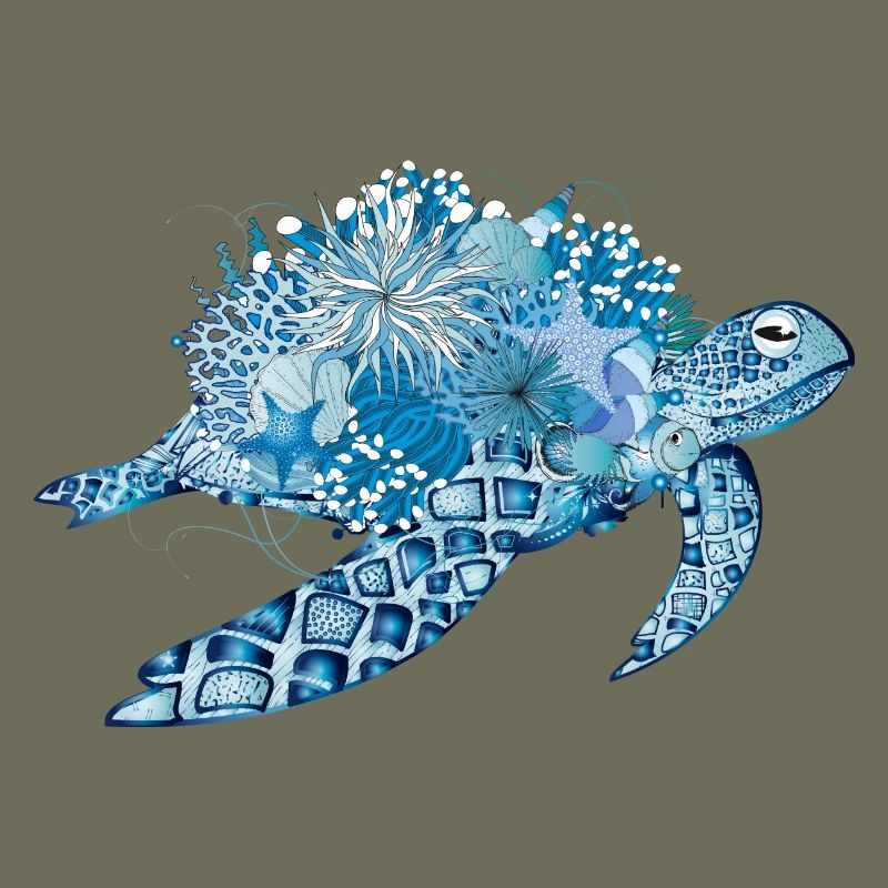 imaginative blue turtle with corals