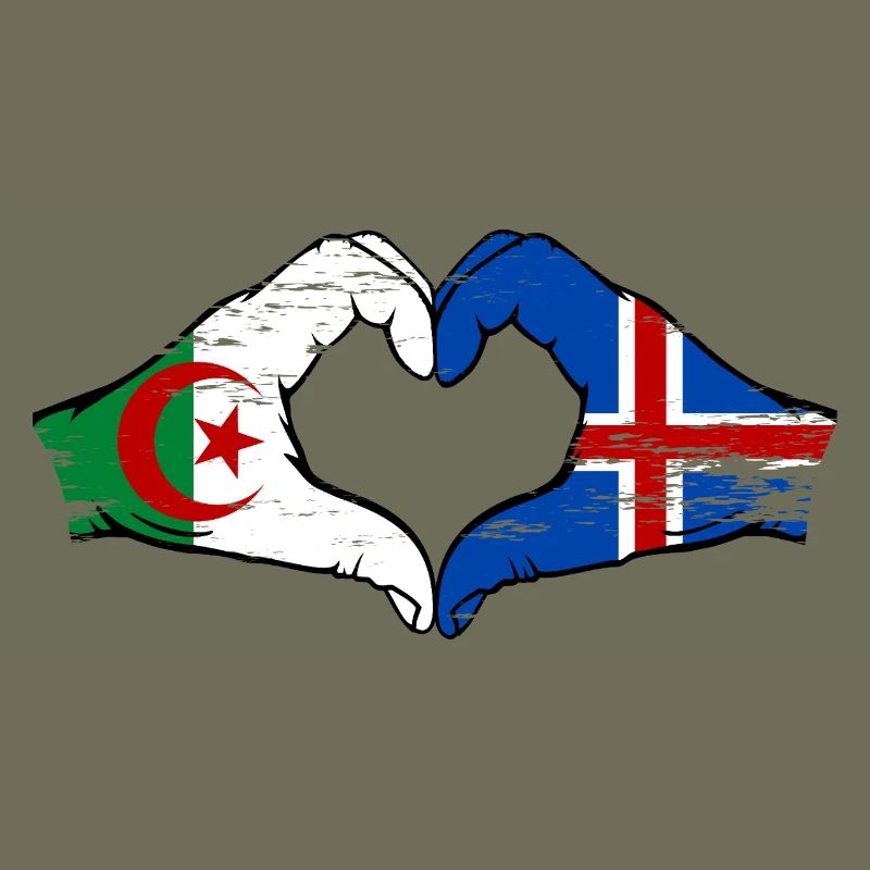 Algérie Islande Drapeau Mains Coeur Forme Utilisé