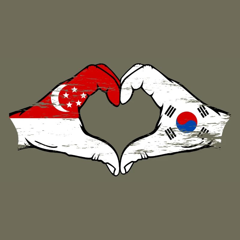Singapour Drapeau de la Corée du Sud mains forme de coeur utilisé