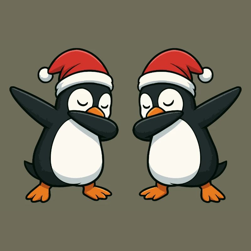 Two penguins dabbing in Christmas look