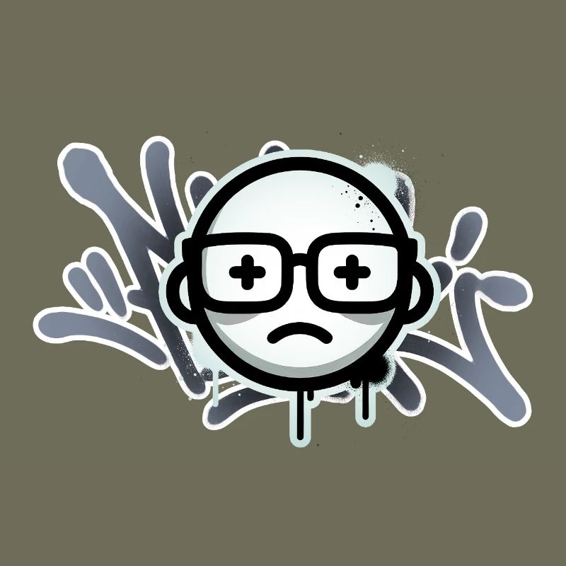 Sad graffiti face with glasses