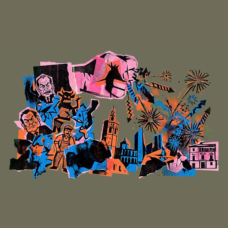 Fallas De Valencia Fireworks Risograph