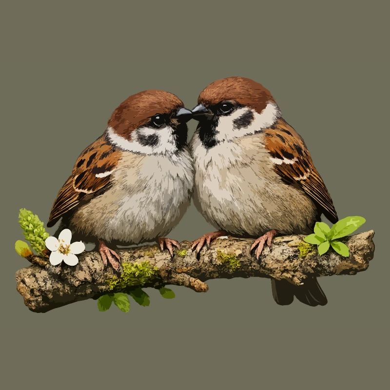 Kissing Sparrows on Branch