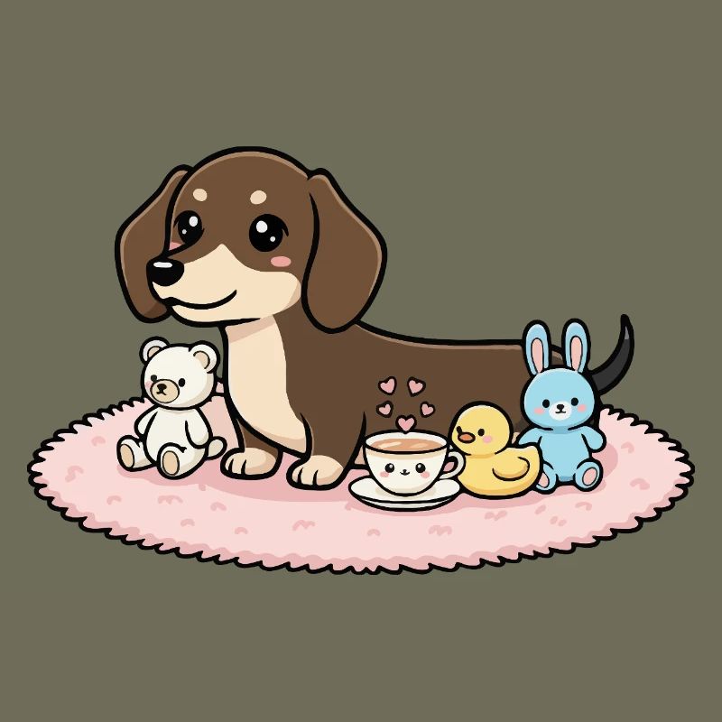 Teckel avec des peluches