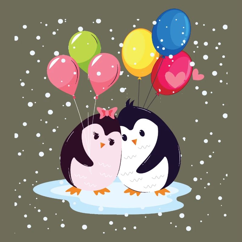 Pinguine mit Luftballons