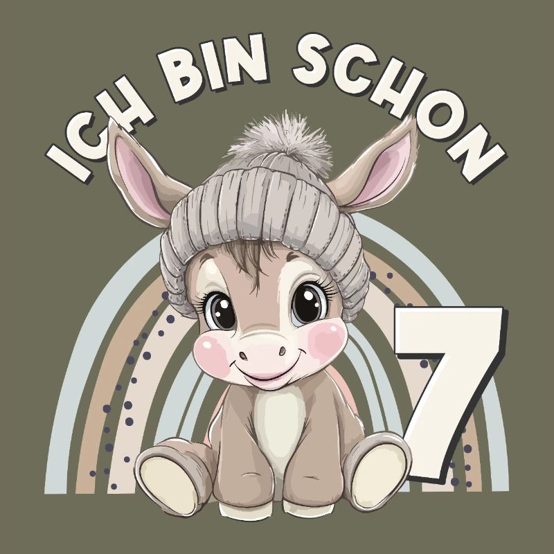 7. Geburtstag Esel Regenbogen Süß Niedlich
