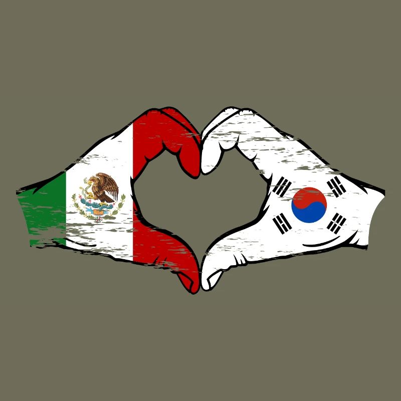 Mexique Corée drapeau mains forme de coeur utilisé