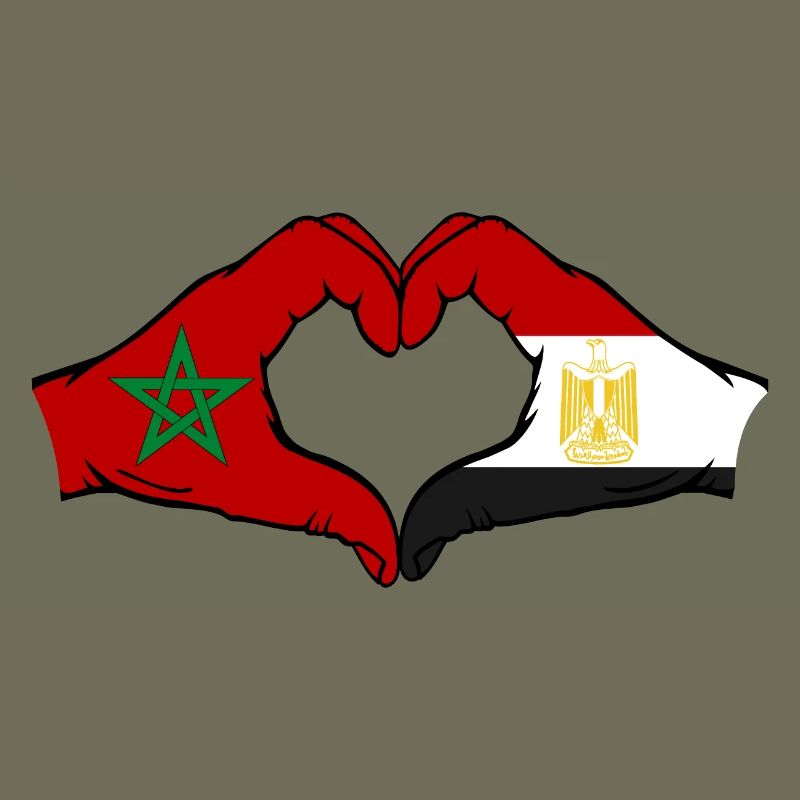 Maroc Égypte Drapeau Mains Coeur Forme