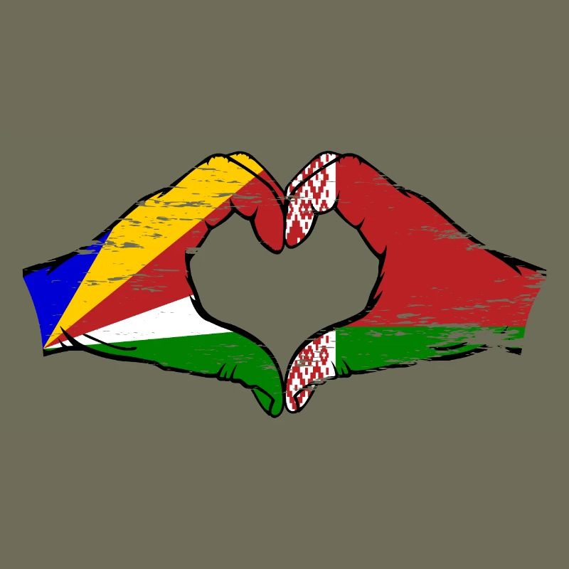 Seychelles Belarus Flag Hands Heart Shape Used